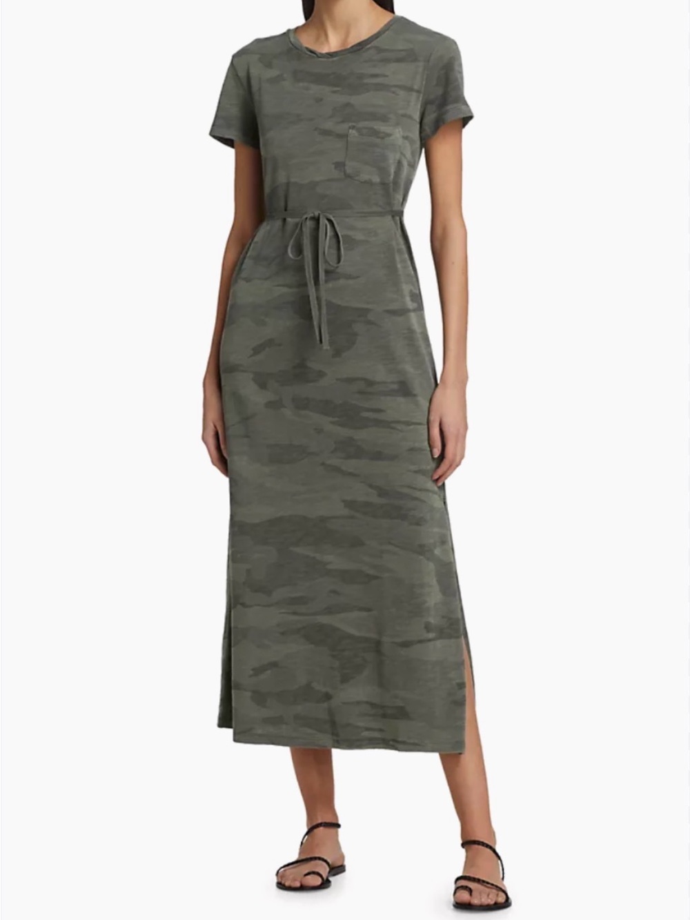 Splendid Olive Green Camo Tie-Waist Midi Dress